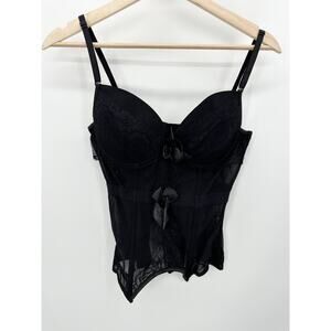 Womens Black Lingerie Top Size L Black Floral Lace Sexy Fairy Goth Coquette